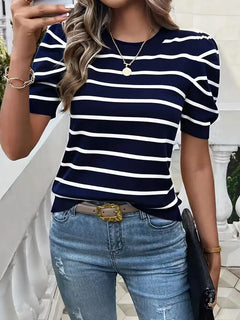 T-shirt dames met strepen en puffed sleeves