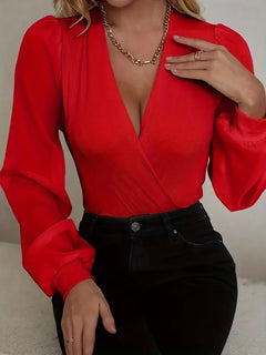 Bodysuit met V-hals en lange mouwen