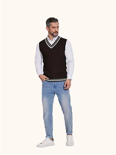 Mouwloos gebreid vest met V-hals