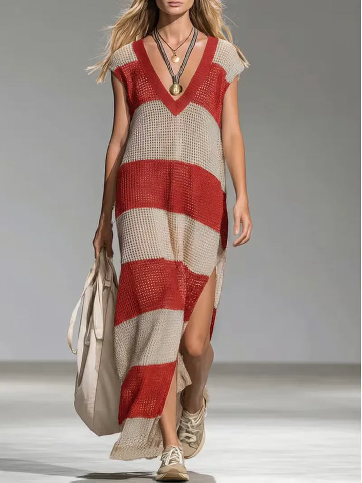 Maxi cover-up met V-hals