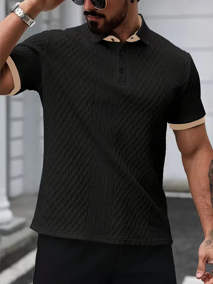Polo met V-neck en jacquard patroon