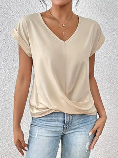 V-hals T-shirt met draped front