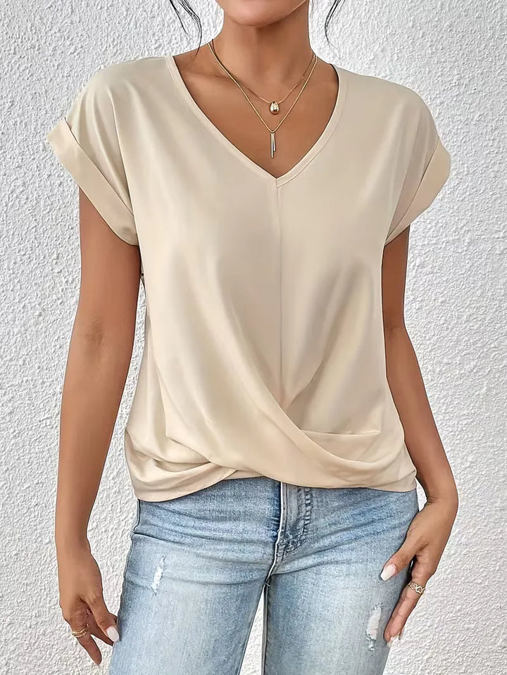 V-hals T-shirt met draped front