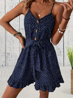 Playsuit met polka dot en V-hals