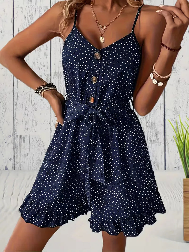 Playsuit met polka dot en V-hals