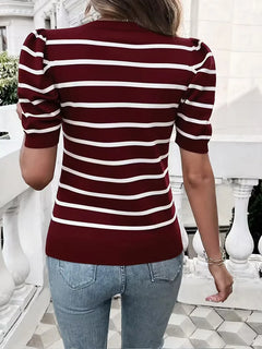 T-shirt dames met strepen en puffed sleeves