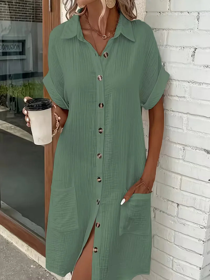 Overhemdjurk met V-neck en korte mouwen