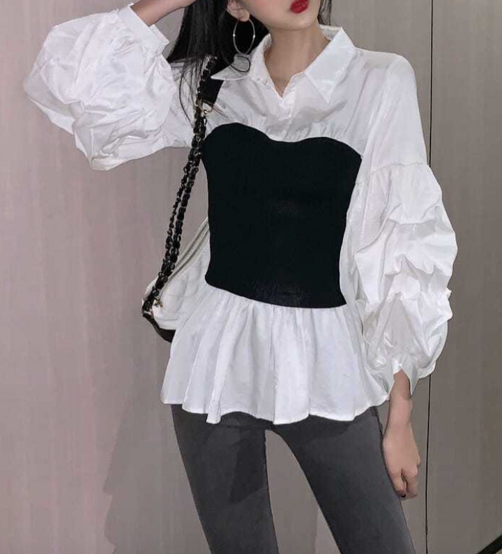 Boaz | Damesblouse met Panelen en Lantaarnmouwen in de kleur Wit voor dames in stijl ideaal voor de lente.