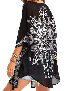 Chiffon kimono met bloemenprint