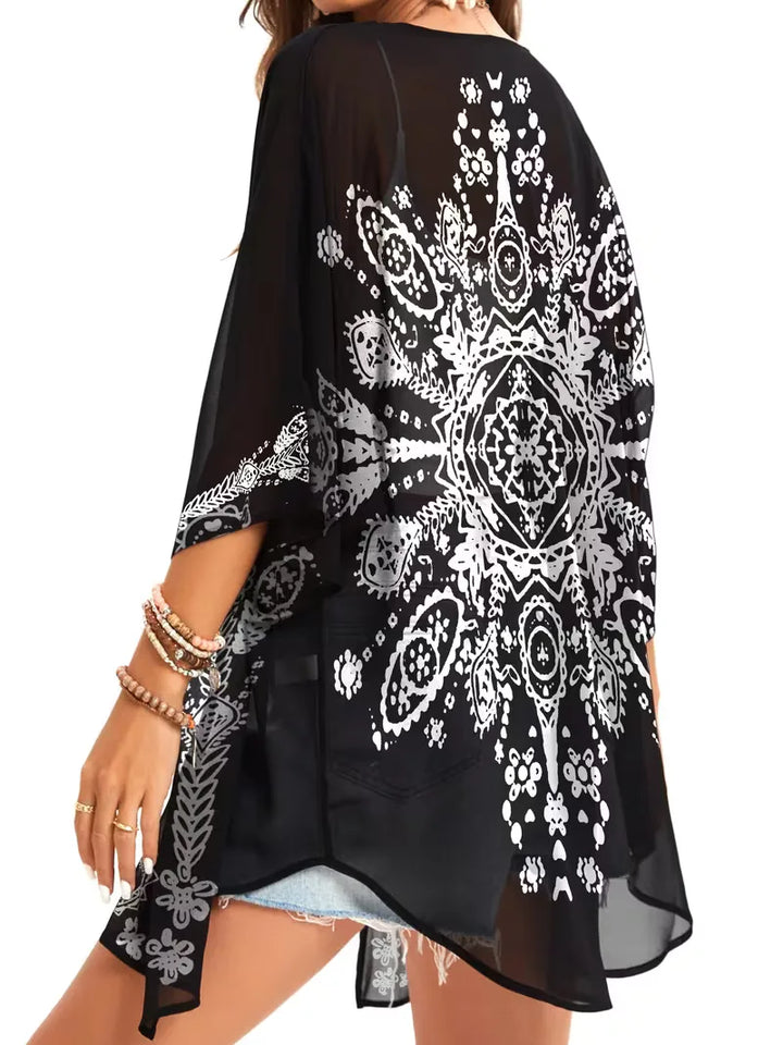 Chiffon kimono met bloemenprint