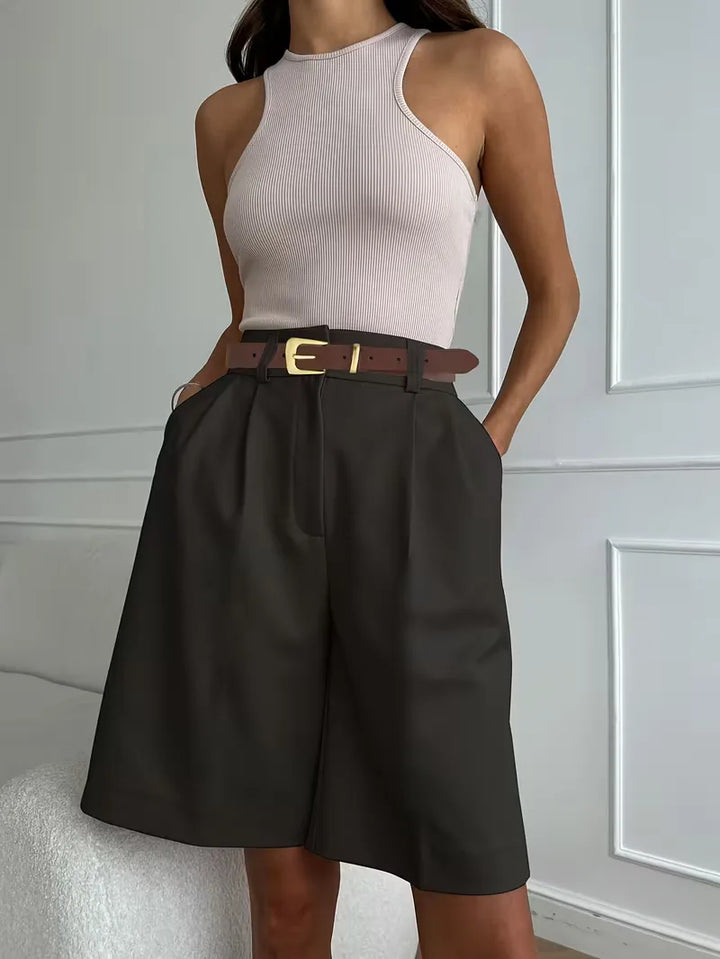 High-waisted straight leg shorts