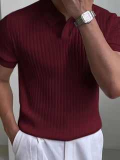 Polo met V-neck en ribbed texture