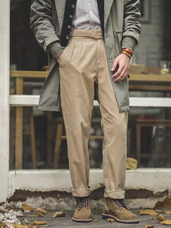 Khaki pantalon met hoge taille