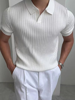 Polo met V-neck en ribbed texture
