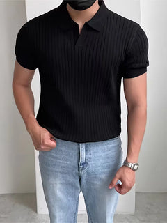Polo met V-neck en ribbed texture