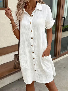 Overhemdjurk met V-neck en korte mouwen