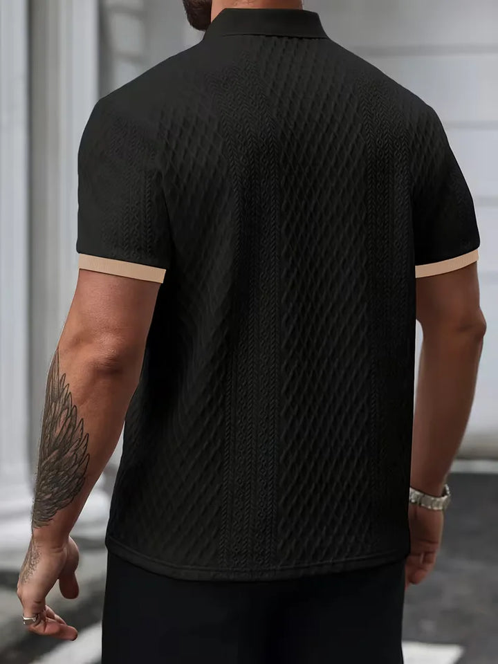 Polo met V-neck en jacquard patroon