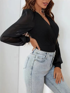 Bodysuit met V-hals en lange mouwen