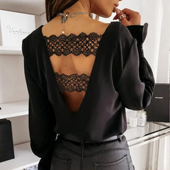 Carita | Chiffon Blouse met Kant in de kleur Wit voor dames in stijl ideaal voor de lente.
