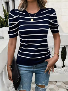 T-shirt dames met strepen en puffed sleeves