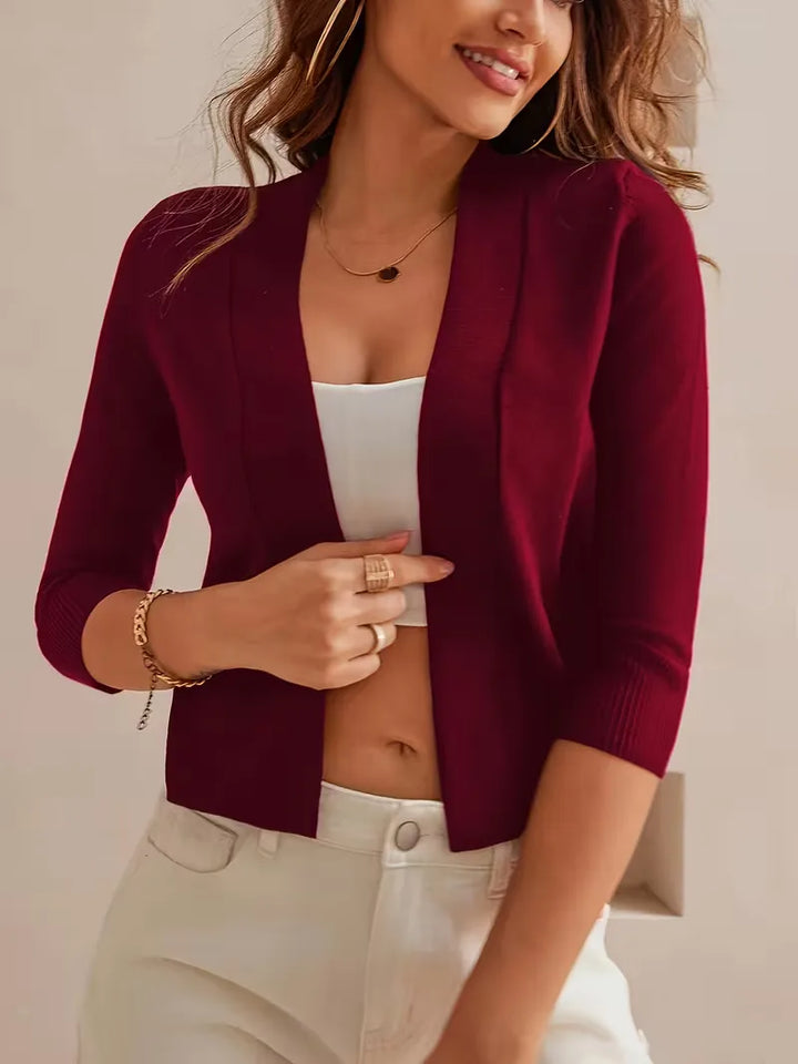 Paarse open-front cardigan 3/4 mouwen