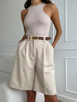 High-waisted straight leg shorts