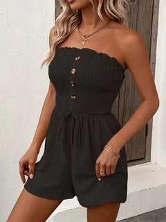 Strapless playsuit met wijde pijpen