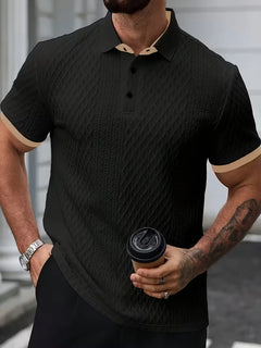 Polo met V-neck en jacquard patroon