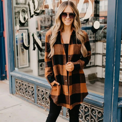 Cora- Modieus Geruit Overhemd in de kleur Oranje voor dames in stijl ideaal voor de herfst.