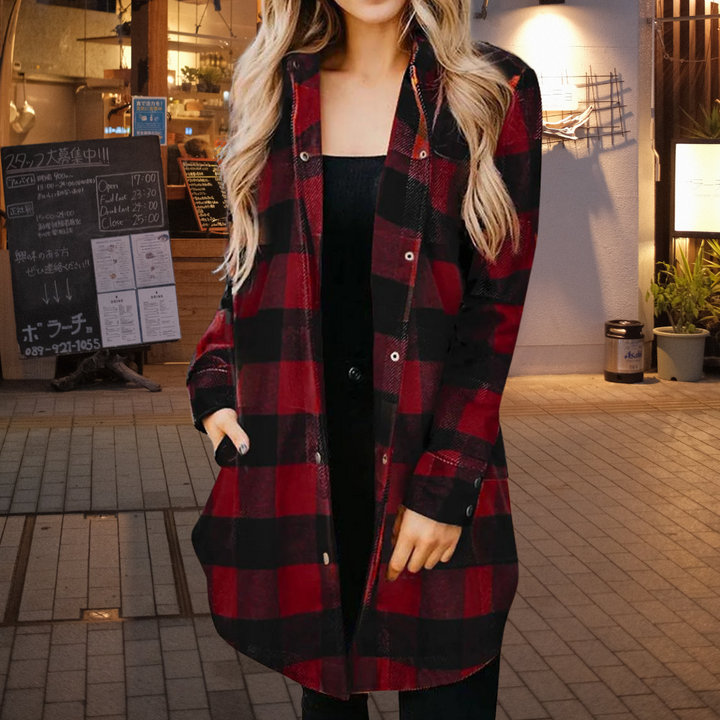 Cora- Modieus Geruit Overhemd in de kleur Rood voor dames in stijl ideaal voor de herfst.