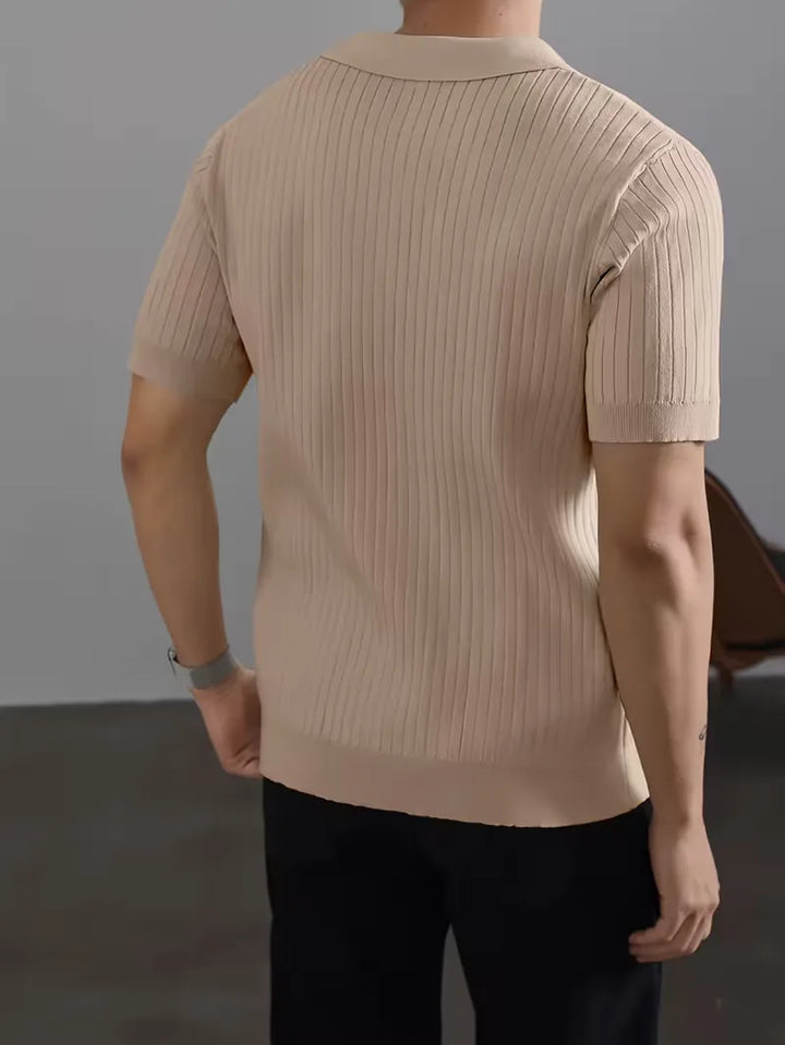 Polo met V-neck en ribbed texture