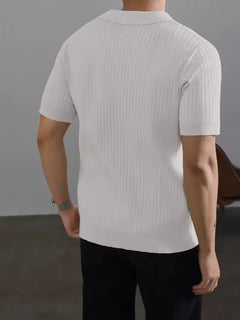 Polo met V-neck en ribbed texture