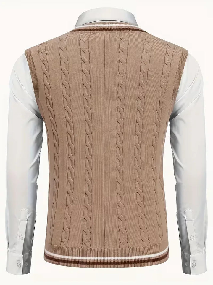 Mouwloos gebreid vest met V-hals