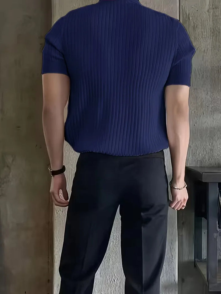 Polo met V-neck en ribbed texture