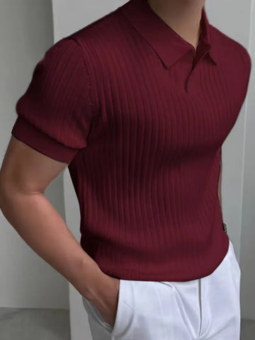 Polo met V-neck en ribbed texture