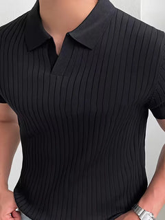 Polo met V-neck en ribbed texture