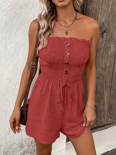 Strapless playsuit met wijde pijpen