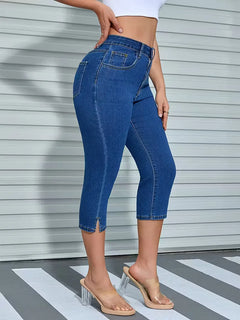 Skinny jeans met split hem