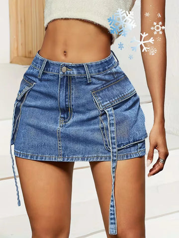 Denim rok met flapzakken