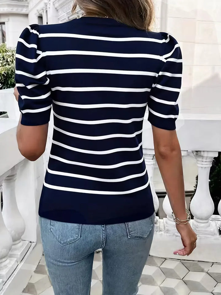 T-shirt dames met strepen en puffed sleeves