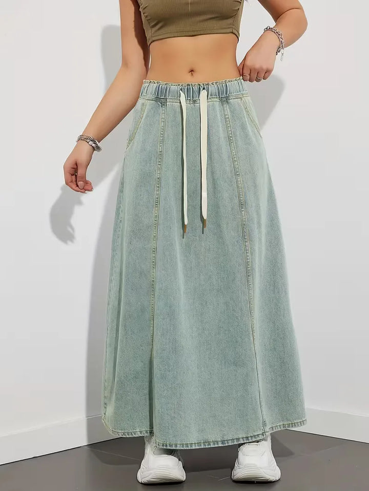 Denim rok met elastische tailleband