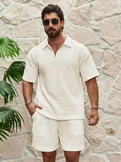 Shorts met V-neck en textuur