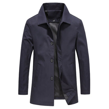 Daan | Winddichte fleece lange jas in effen kleur in de kleur Blauw voor heren in Outdoor stijl ideaal voor de herfst.