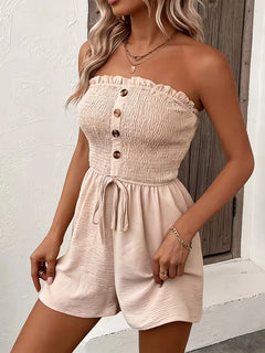 Strapless playsuit met wijde pijpen