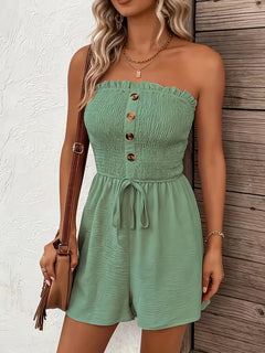 Strapless playsuit met wijde pijpen