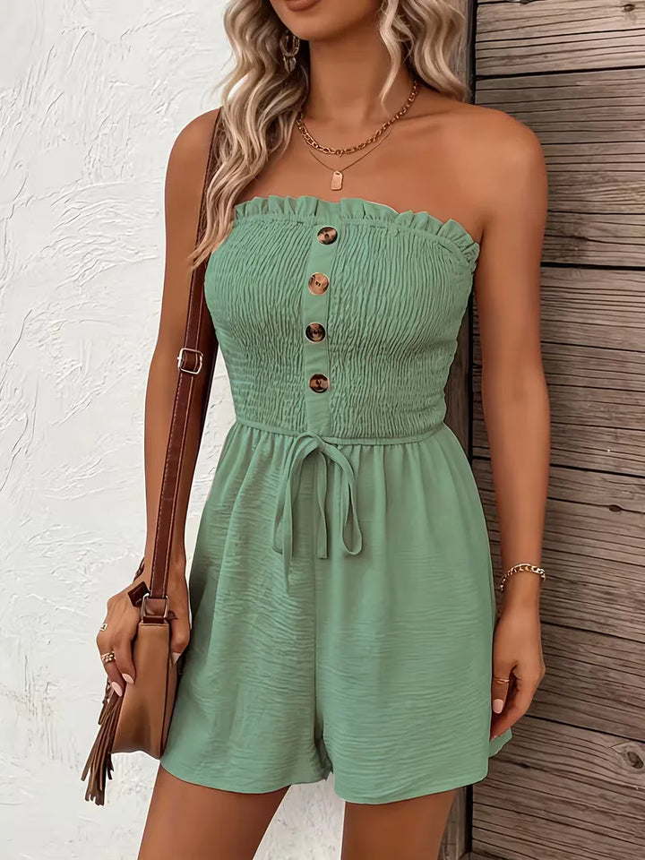 Strapless playsuit met wijde pijpen