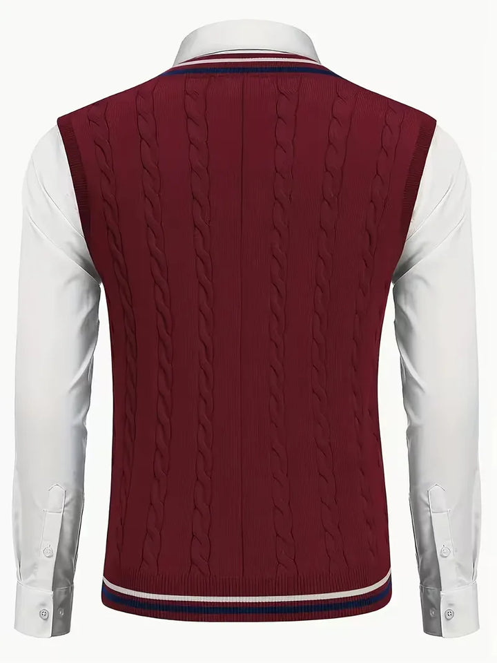 Mouwloos gebreid vest met V-hals