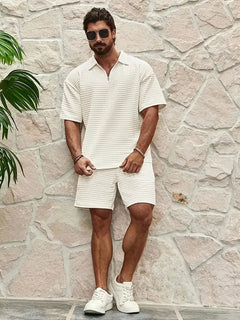 Shorts met V-neck en textuur