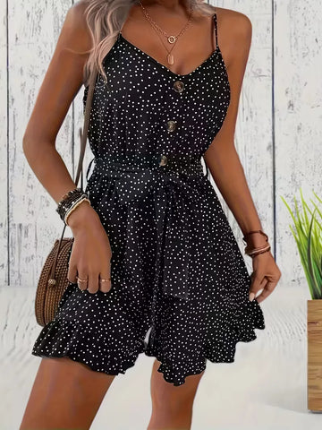 Playsuit met polka dot en V-hals