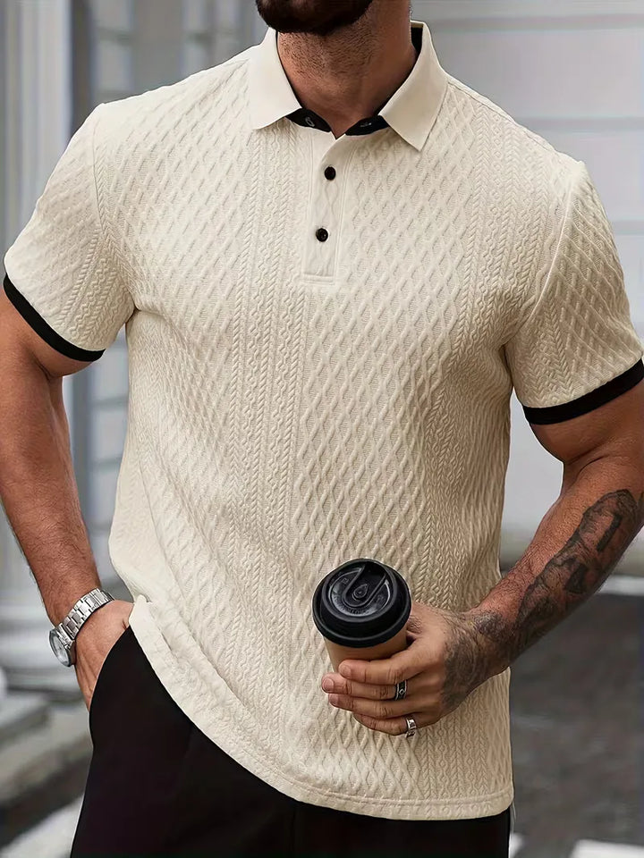Polo met V-neck en jacquard patroon